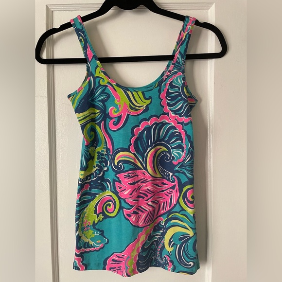 Lilly Pulitzer | Tabbie Tank Sea Blue Private Island | Size XS - Picture 2 of 3